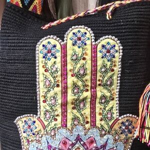 Colorful Embellished Black Tote Bag